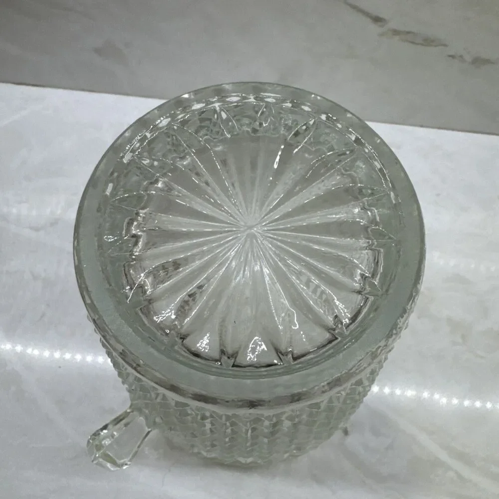 Vintage Crystal Cut Glass Ice Bucket with Tongs Anchor Hocking Wexford Pattern